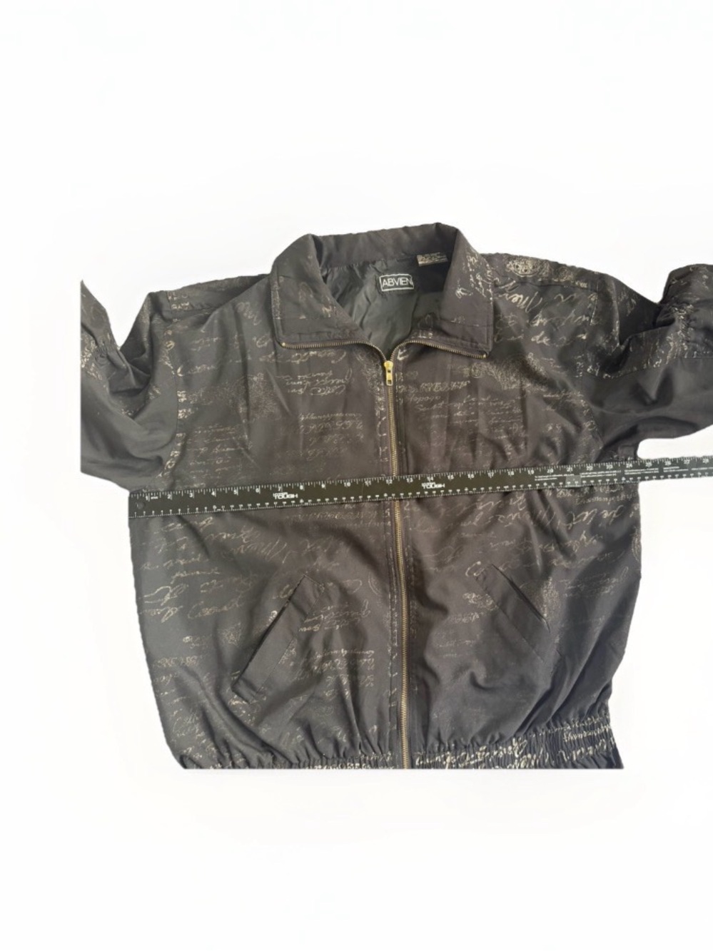 Vintage 80s 90s Windbreaker Track Suit Bomber Jacket & Pants Script Pattern L - Picture 6 of 16